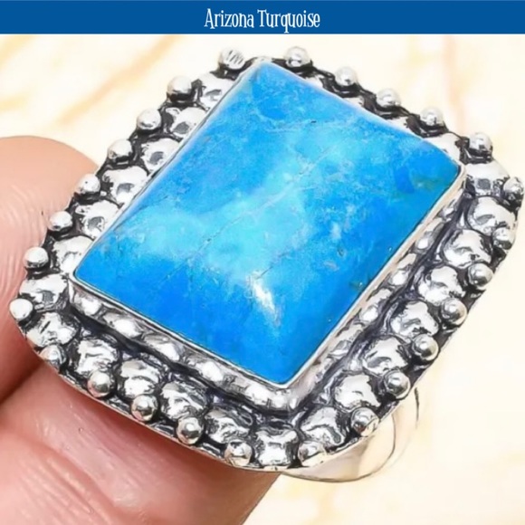 Arizona Turquoise Gemstone Handmade Halo Ring - Picture 4 of 4